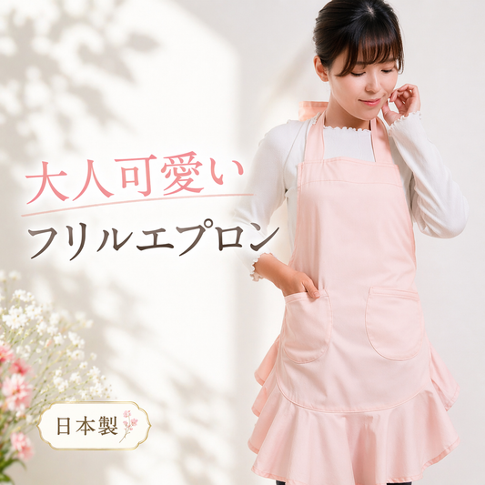 フリルエプロン 日本製 綿100％ 無地 レディース おしゃれ かわいい