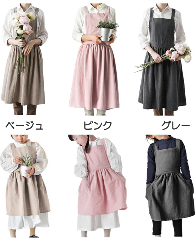 こどもエプロン ナチュラル エプロンドレス 無地 コットンリネン 子供 かわいい 北欧 キッズエプロン おしゃれ クロスエプロン 90 100 110 4