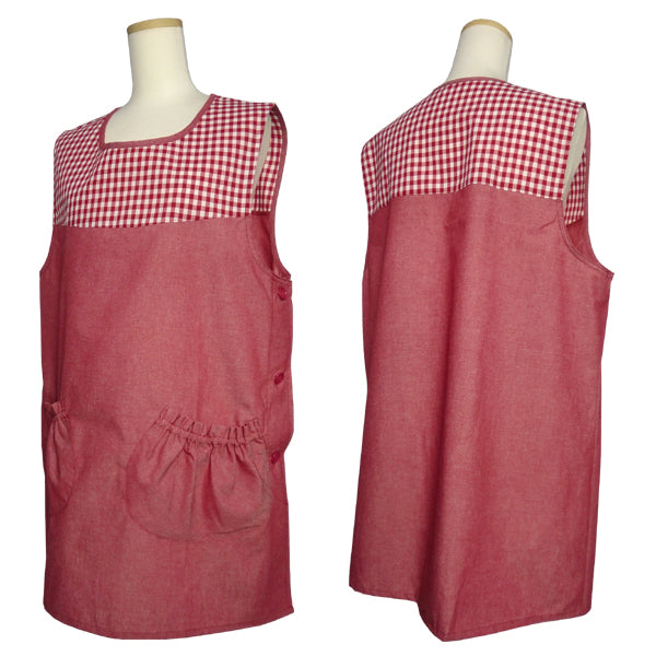 サイドボタンエプロン 日本製 保育士 かわいい おしゃれ ラン型 チュニック チェック 2