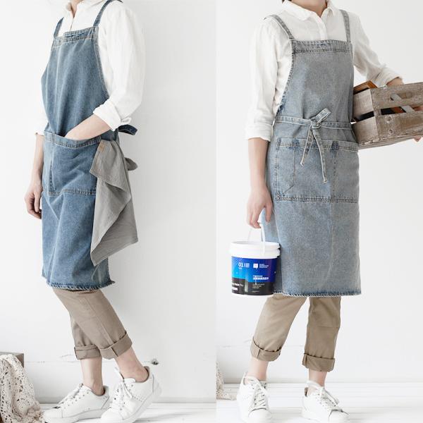 エプロン デニム おしゃれ 作業用 H型 かぶるだけ レディース メンズ 男女兼用 シンプル